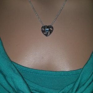 NWOT Topaz plated Sterling Silver and Marcasite heart Necklace and earrings